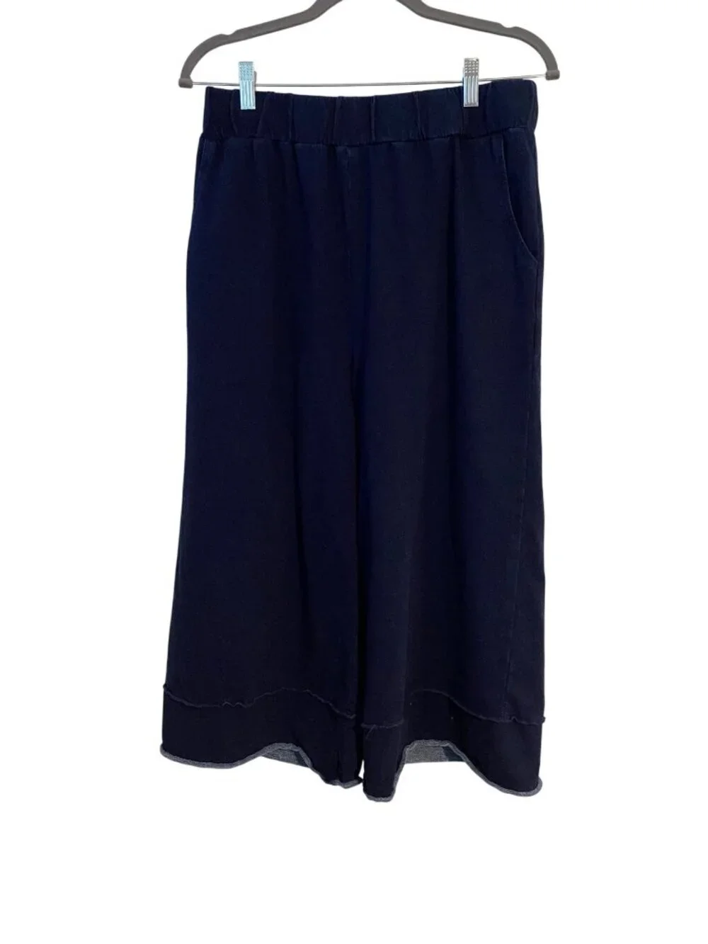 Focus Casual Life Women's M Navy Blue Pants Wide-Leg Cropped Pull On Comfy Boho